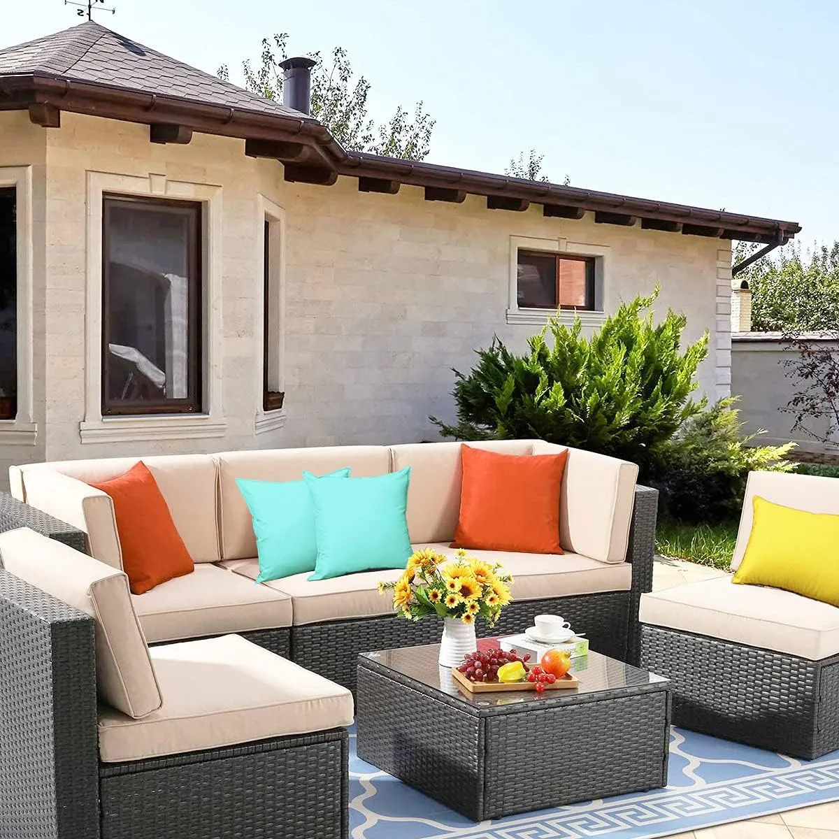 4 PCs Light Blue Outdoor Waterproof Throw Pillow Covers, Square Pillowcases Modern Cushion Cases for Patio Couch, Bench, Patio Furniture, Water-Resistant Pillow Covers,18 x 18 Inch