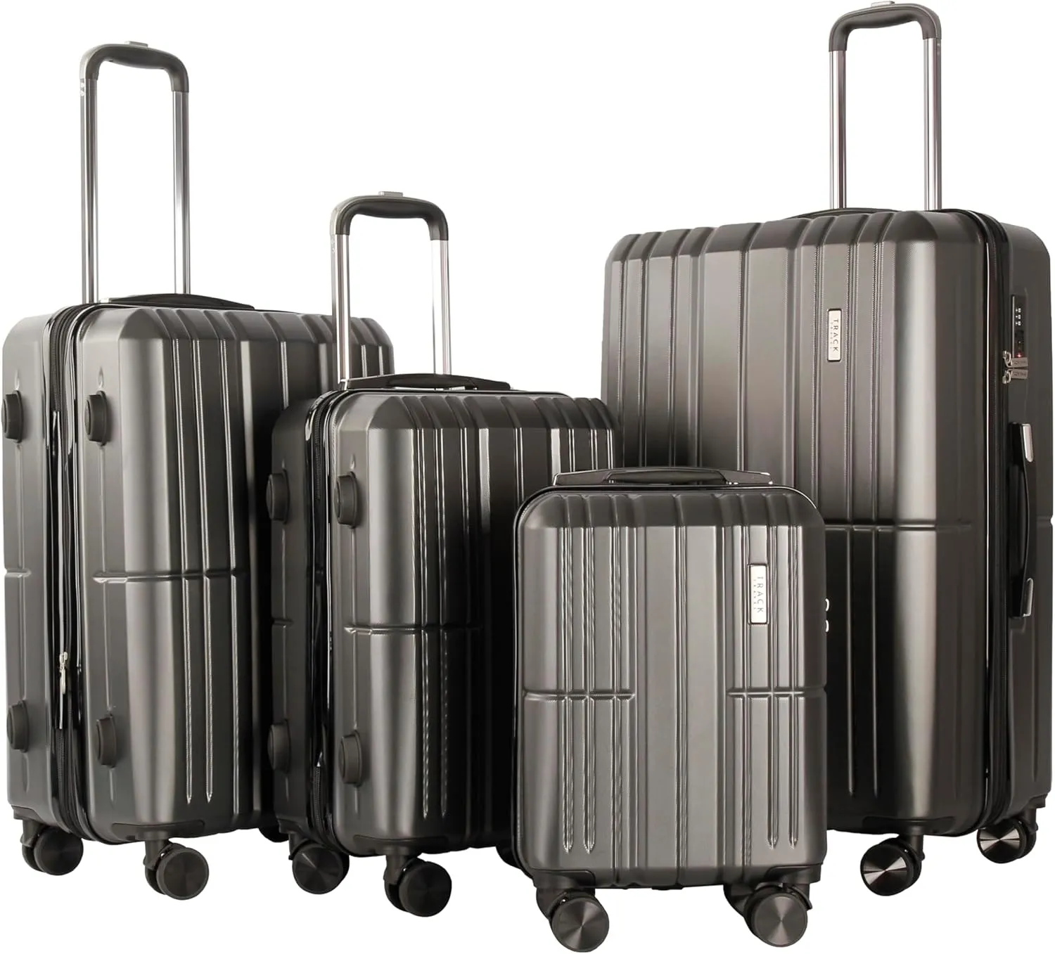 4 Piece Luggage Set ABS PC Expandable Hardshell TSA Lock Aluminum Trolley Spinner Wheels (Dark Grey, 4 Piece Set)
