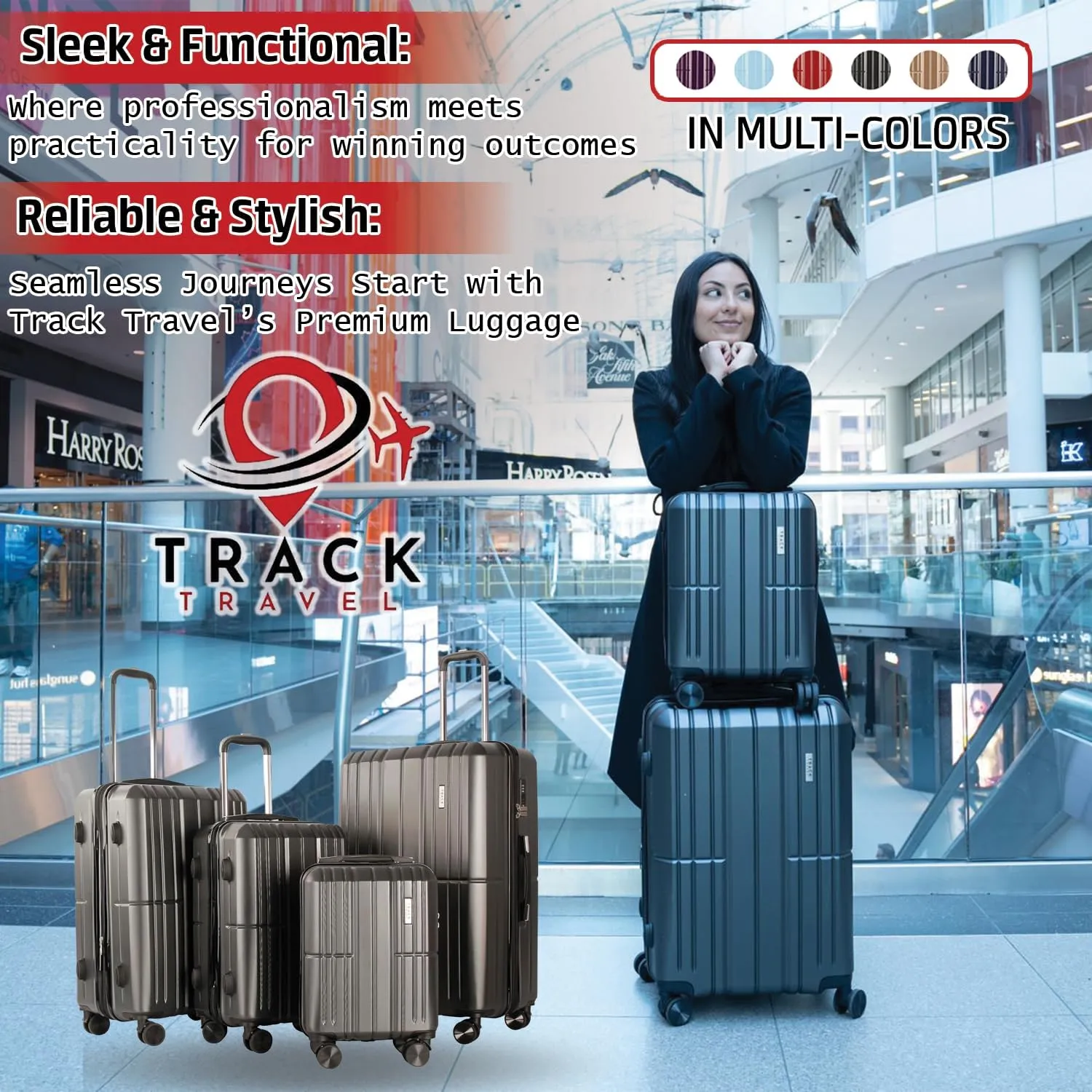 4 Piece Luggage Set ABS PC Expandable Hardshell TSA Lock Aluminum Trolley Spinner Wheels (Dark Grey, 4 Piece Set)
