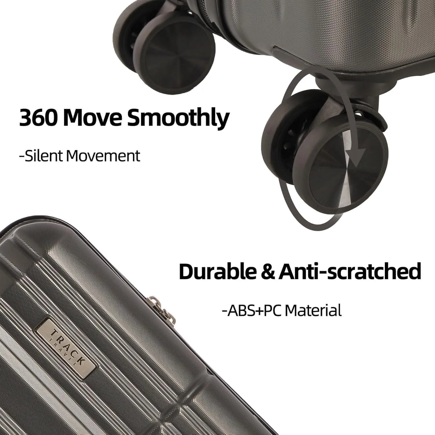4 Piece Luggage Set ABS PC Expandable Hardshell TSA Lock Aluminum Trolley Spinner Wheels (Dark Grey, 4 Piece Set)