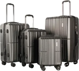 4 Piece Luggage Set ABS PC Expandable Hardshell TSA Lock Aluminum Trolley Spinner Wheels (Dark Grey, 4 Piece Set)