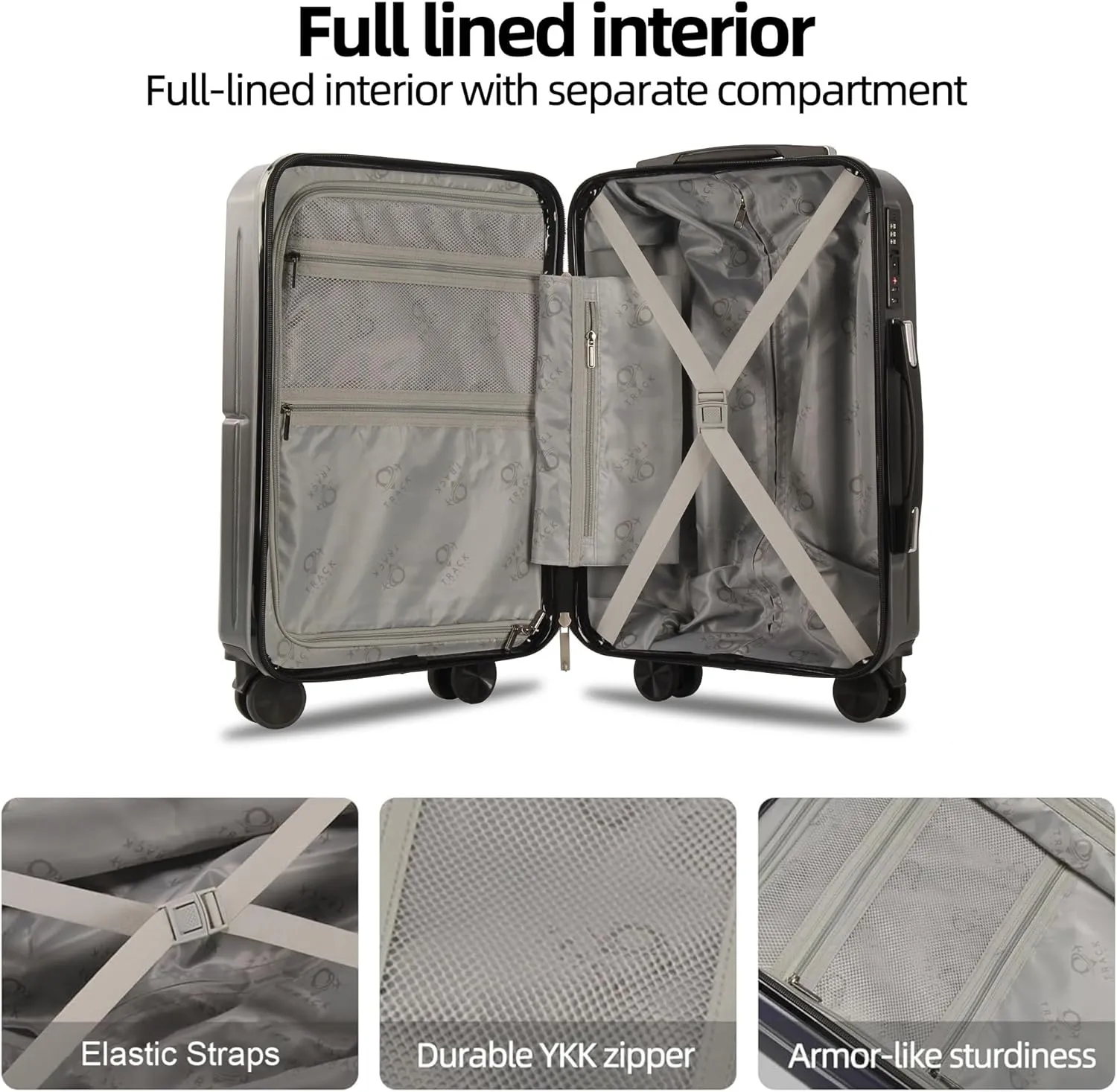 4 Piece Luggage Set ABS PC Expandable Hardshell TSA Lock Aluminum Trolley Spinner Wheels (Dark Grey, 4 Piece Set)