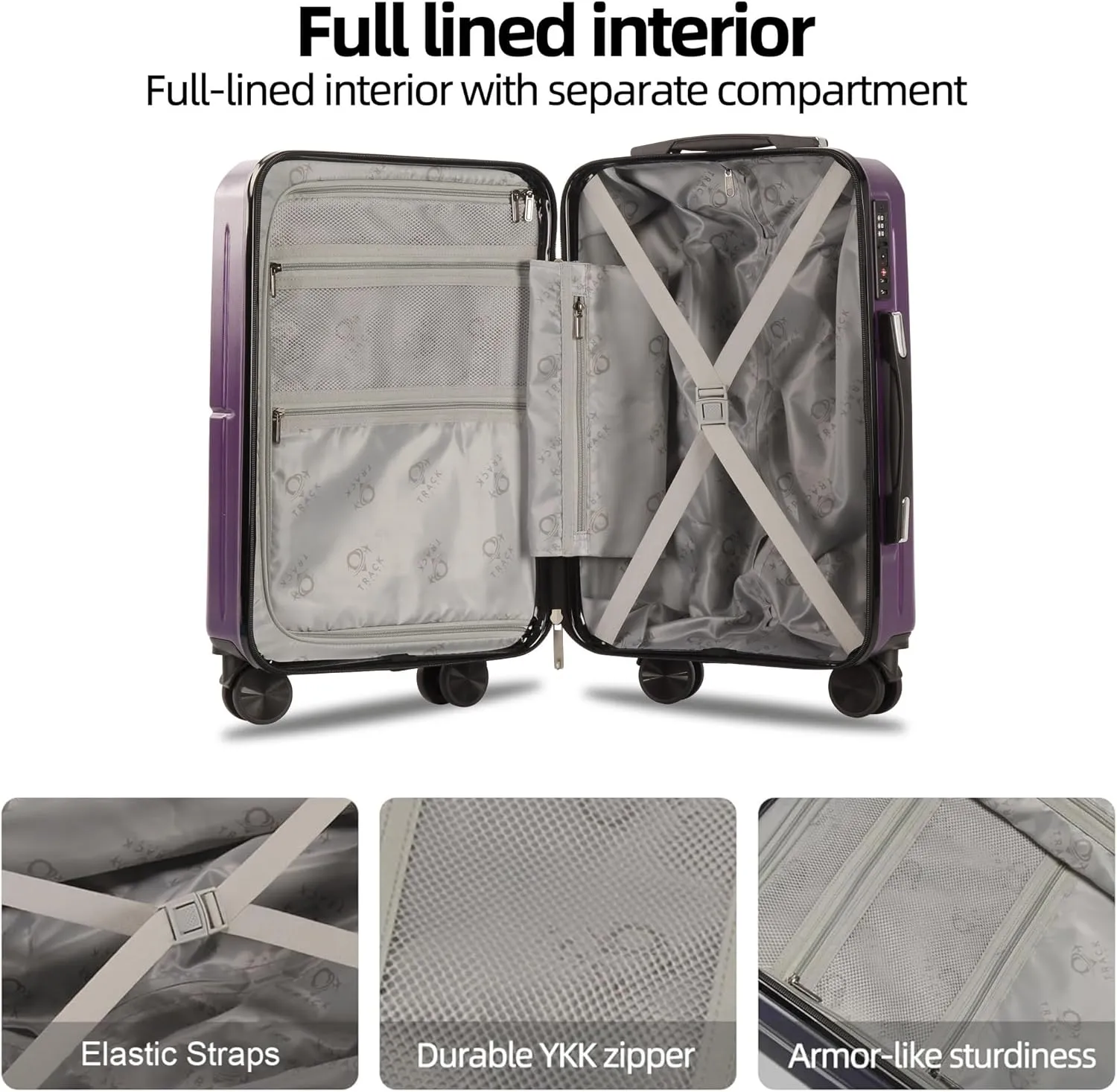 4 Piece Luggage Set ABS PC Expandable Hardshell TSA Lock Aluminum Trolley Spinner Wheels (Purple, 4 Piece Set)
