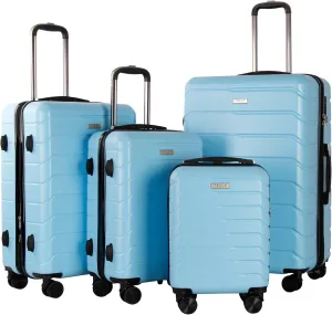 4 Piece Luggage Set ABS PC Expandable Hardshell TSA Lock Aluminum Trolley Spinner Wheels (Sky Blue, 4 Piece Set)