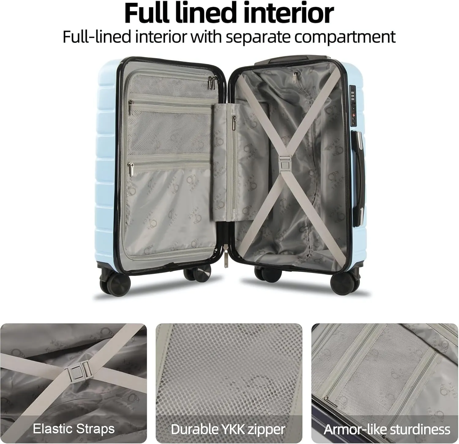4 Piece Luggage Set ABS PC Expandable Hardshell TSA Lock Aluminum Trolley Spinner Wheels (Sky Blue, 4 Piece Set)