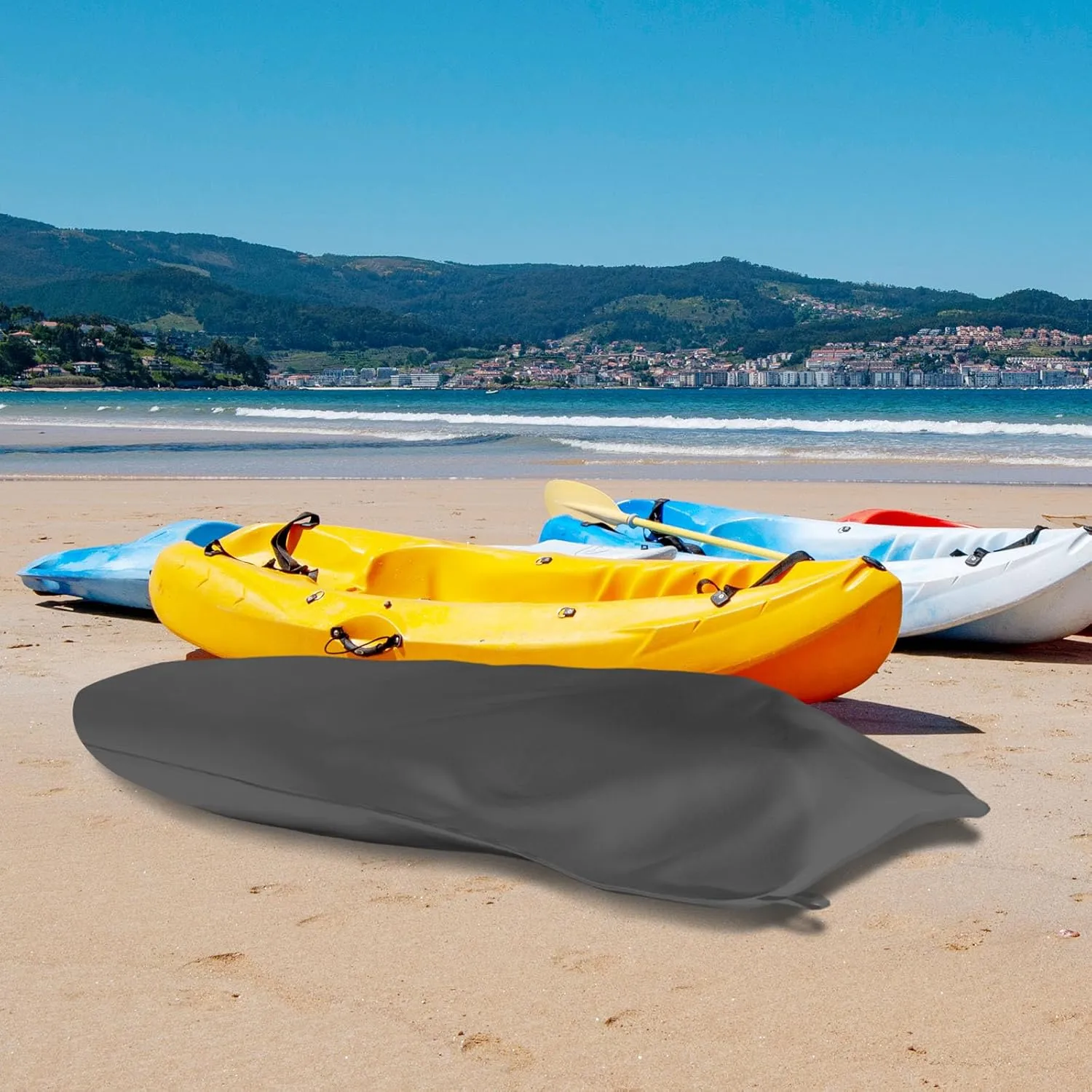420D 10 ft Kayak Cover Canoe Cover Paddle Board Cover Boat Storage Cover Outdoor Waterproof Dustproof for Fishing Boat, Kayak, Canoe, Grey