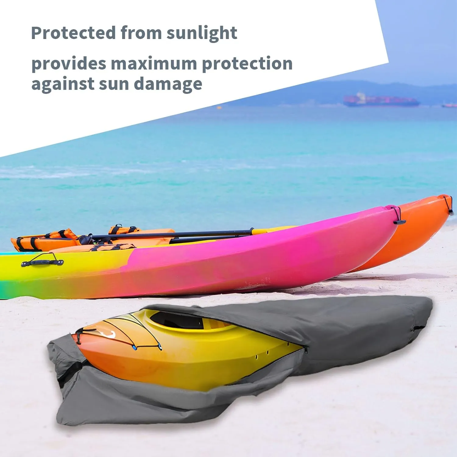 420D 10 ft Kayak Cover Canoe Cover Paddle Board Cover Boat Storage Cover Outdoor Waterproof Dustproof for Fishing Boat, Kayak, Canoe, Grey