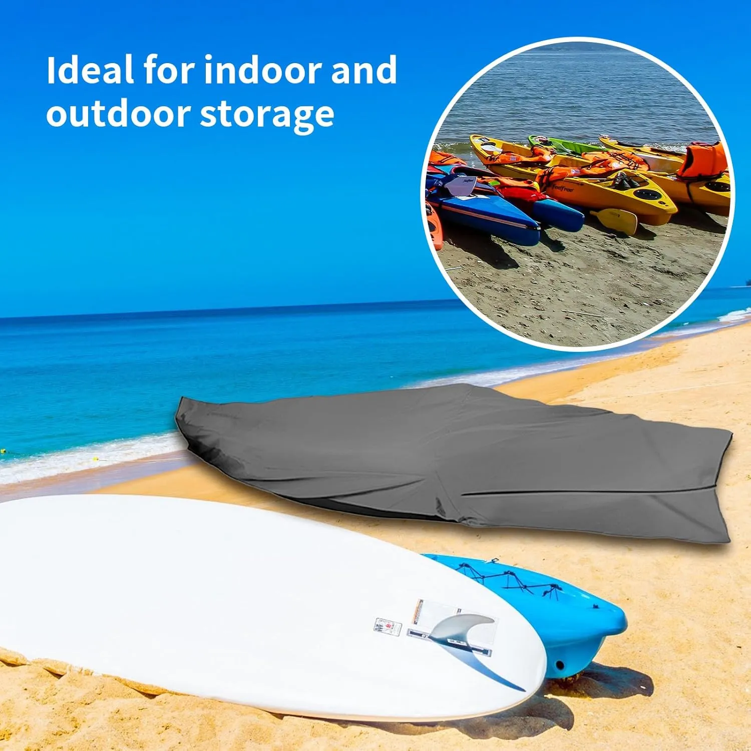 420D 10 ft Kayak Cover Canoe Cover Paddle Board Cover Boat Storage Cover Outdoor Waterproof Dustproof for Fishing Boat, Kayak, Canoe, Grey