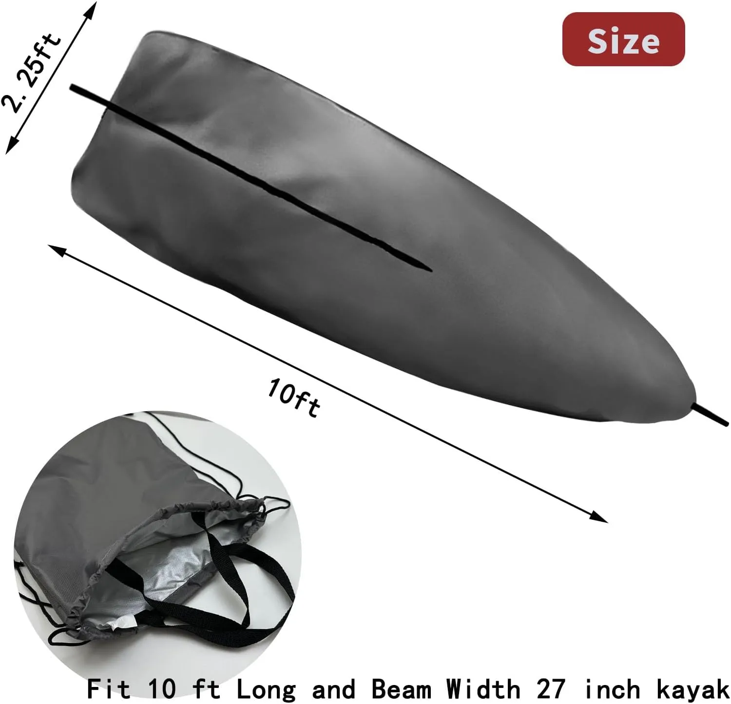 420D 10 ft Kayak Cover Canoe Cover Paddle Board Cover Boat Storage Cover Outdoor Waterproof Dustproof for Fishing Boat, Kayak, Canoe, Grey
