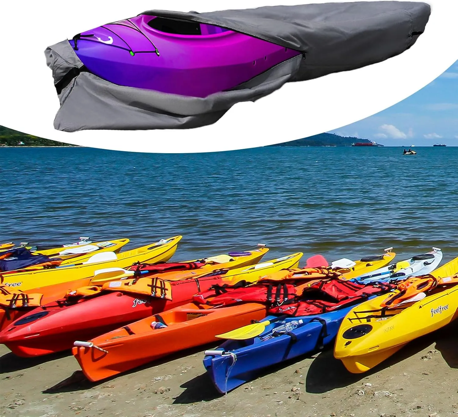 420D 10 ft Kayak Cover Canoe Cover Paddle Board Cover Boat Storage Cover Outdoor Waterproof Dustproof for Fishing Boat, Kayak, Canoe, Grey