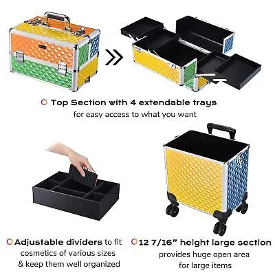 4in1 Rolling Makeup Case Train Trolley Multicolor Cosmetic Stroage Organizer Box