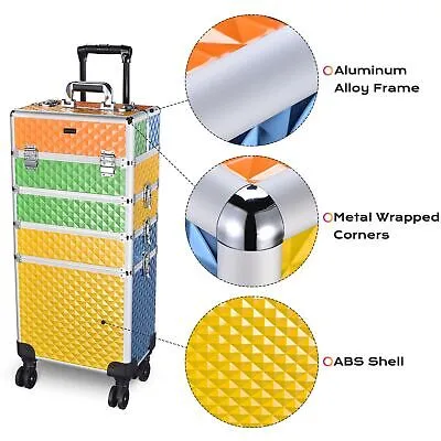 4in1 Rolling Makeup Case Train Trolley Multicolor Cosmetic Stroage Organizer Box