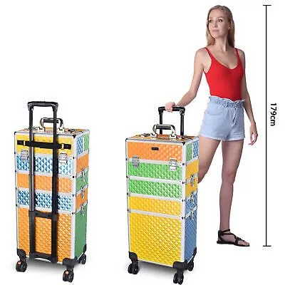 4in1 Rolling Makeup Case Train Trolley Multicolor Cosmetic Stroage Organizer Box