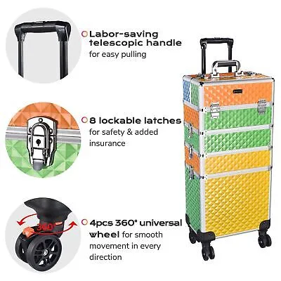 4in1 Rolling Makeup Case Train Trolley Multicolor Cosmetic Stroage Organizer Box