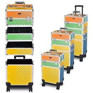4in1 Rolling Makeup Case Train Trolley Multicolor Cosmetic Stroage Organizer Box