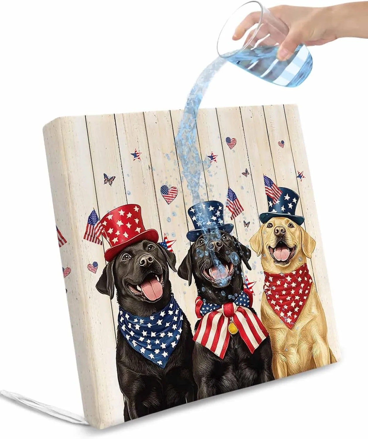 4th of July Outdoor Cushion Chair Cover Set of 2 - Waterproof Couch Seat Covers, Black Yellow Dogs Independence Day Wooden Patio Furniture Protector Cushions Slipcovers for Sofa/RV, 22"x22"x4"