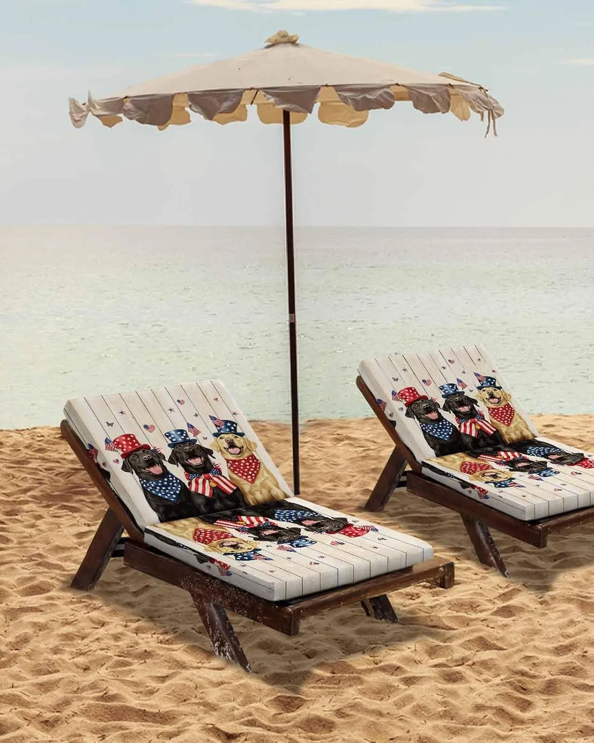 4th of July Outdoor Cushion Chair Cover Set of 2 - Waterproof Couch Seat Covers, Black Yellow Dogs Independence Day Wooden Patio Furniture Protector Cushions Slipcovers for Sofa/RV, 22"x22"x4"