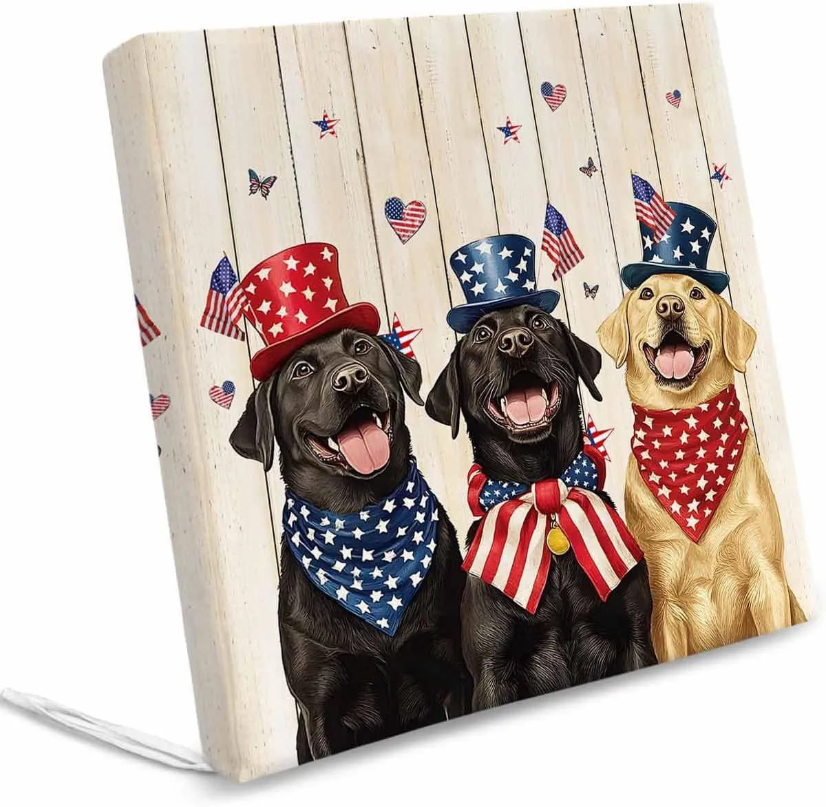 4th of July Outdoor Cushion Chair Cover Set of 2 - Waterproof Couch Seat Covers, Black Yellow Dogs Independence Day Wooden Patio Furniture Protector Cushions Slipcovers for Sofa/RV, 22"x22"x4"