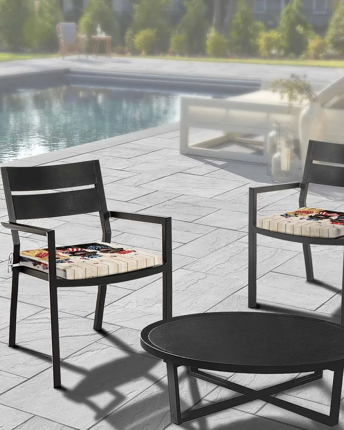 4th of July Outdoor Cushion Chair Cover Set of 2 - Waterproof Couch Seat Covers, Black Yellow Dogs Independence Day Wooden Patio Furniture Protector Cushions Slipcovers for Sofa/RV, 22"x22"x4"