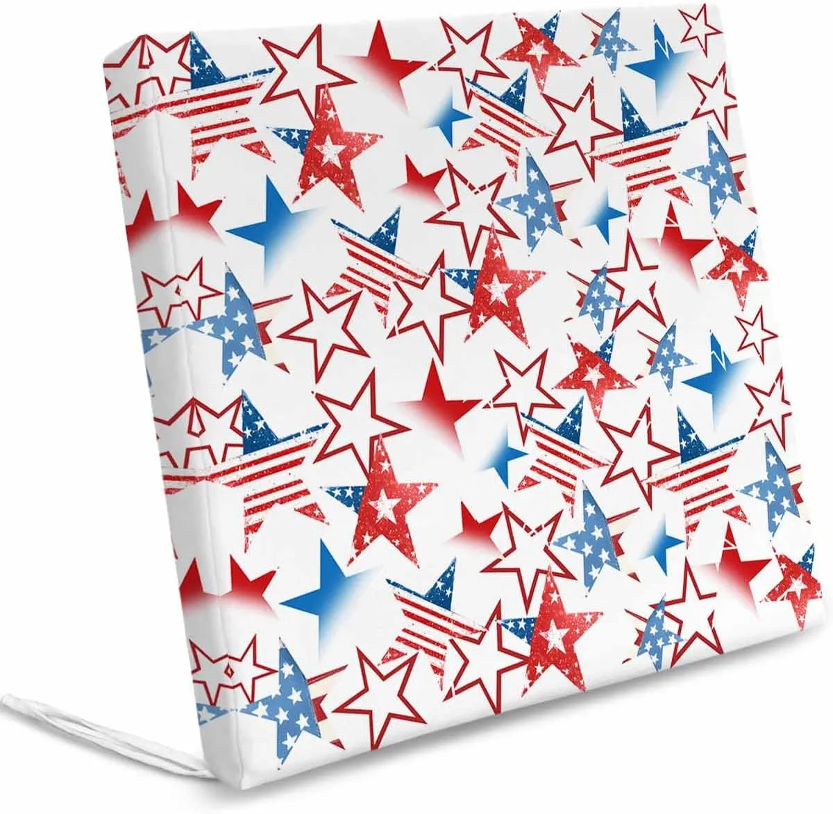 4th of July Outdoor Cushion Chair Cover Set of 2 - Waterproof Couch Seat Covers, Navy Blue Red Star Independence Day Patio Furniture Protector Cushions Slipcovers for Sofa/RV, 22"x22"x4"