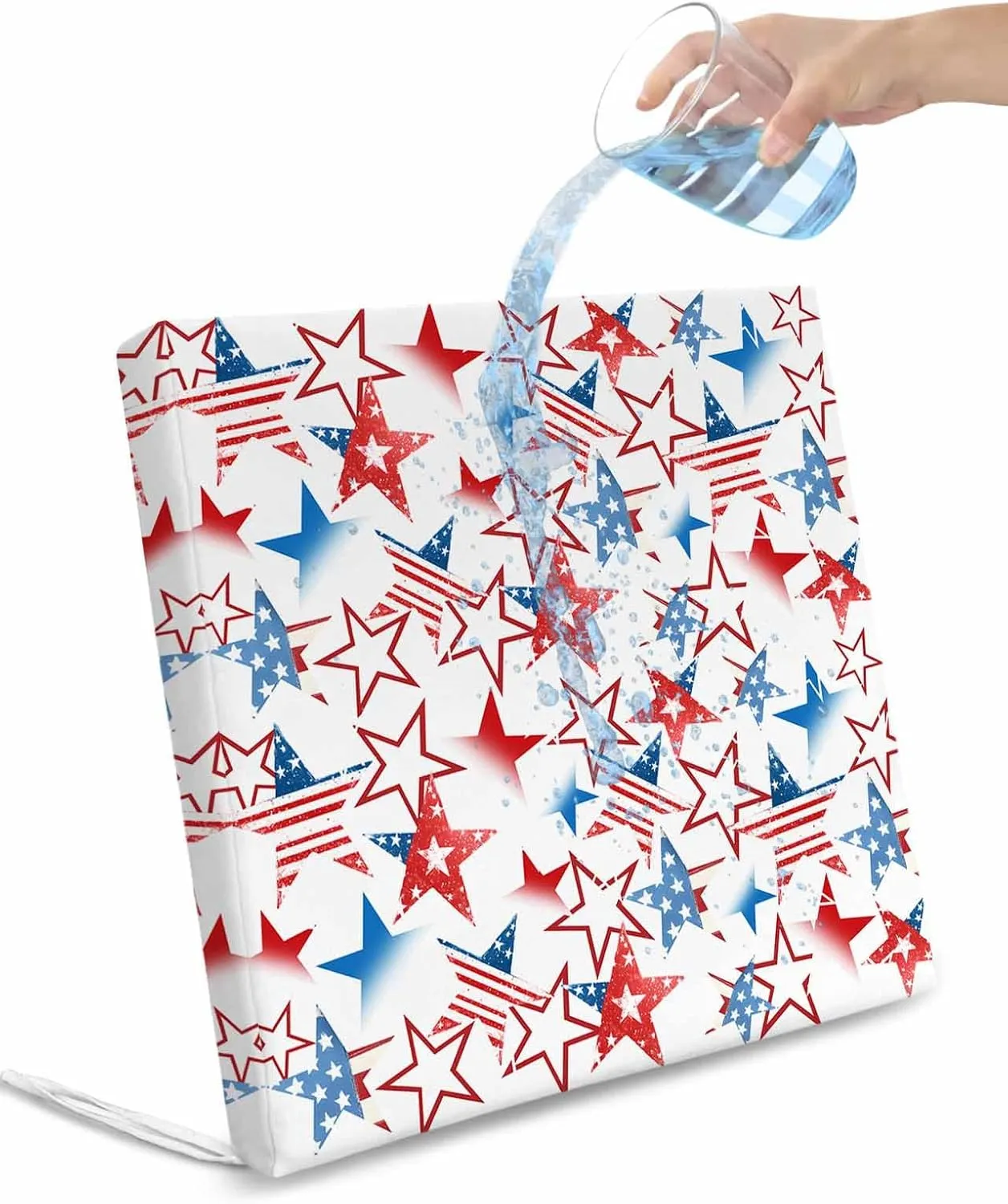 4th of July Outdoor Cushion Chair Cover Set of 2 - Waterproof Couch Seat Covers, Navy Blue Red Star Independence Day Patio Furniture Protector Cushions Slipcovers for Sofa/RV, 22"x22"x4"