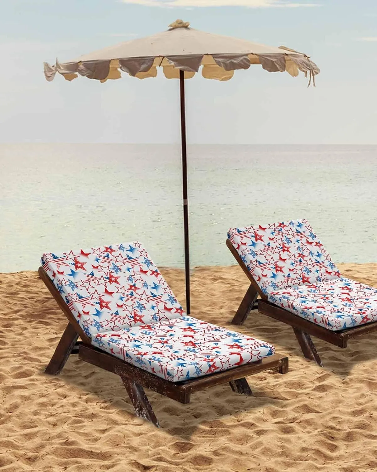 4th of July Outdoor Cushion Chair Cover Set of 2 - Waterproof Couch Seat Covers, Navy Blue Red Star Independence Day Patio Furniture Protector Cushions Slipcovers for Sofa/RV, 22"x22"x4"