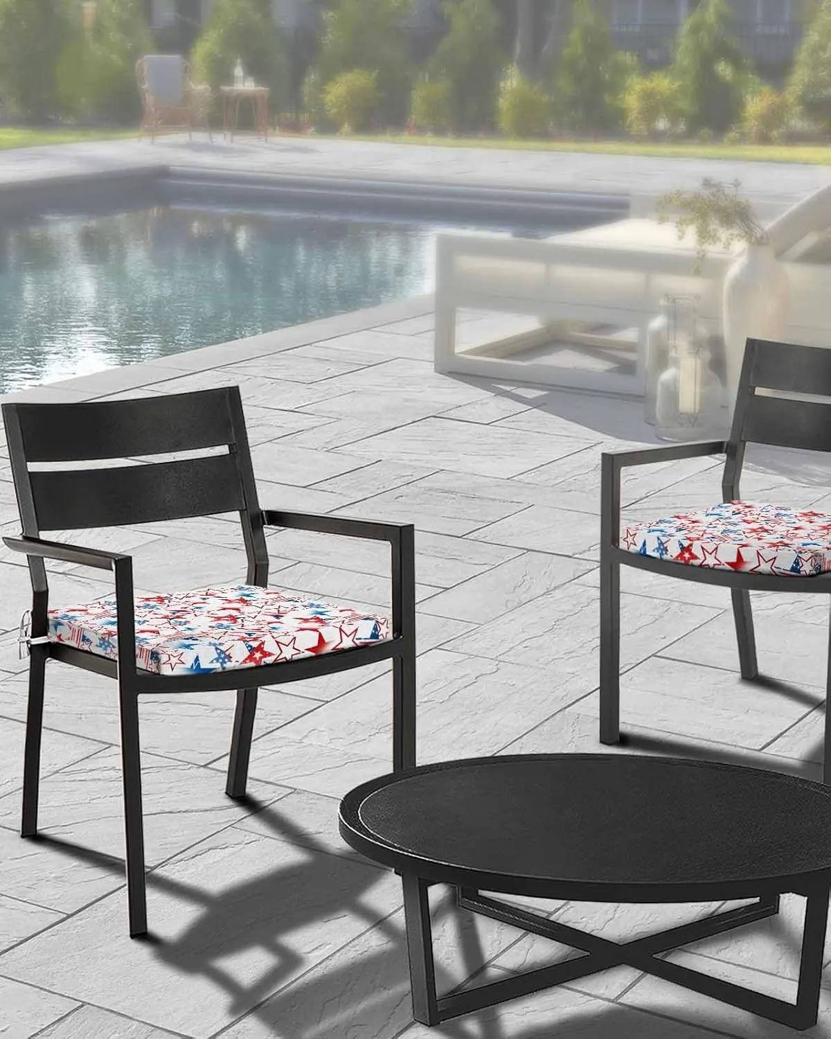 4th of July Outdoor Cushion Chair Cover Set of 2 - Waterproof Couch Seat Covers, Navy Blue Red Star Independence Day Patio Furniture Protector Cushions Slipcovers for Sofa/RV, 22"x22"x4"