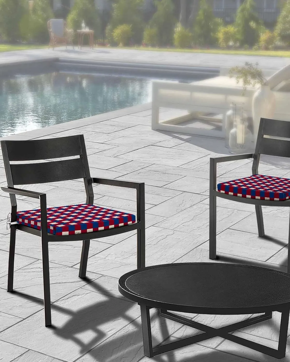 4th of July Red Blue Plaid Outdoor Cushion Chair Cover Set of 2 - Waterproof Couch Seat Covers, Independence Day Checkered Patio Furniture Protector Cushions Slipcovers for Sofa/RV, 22"x22"x4"