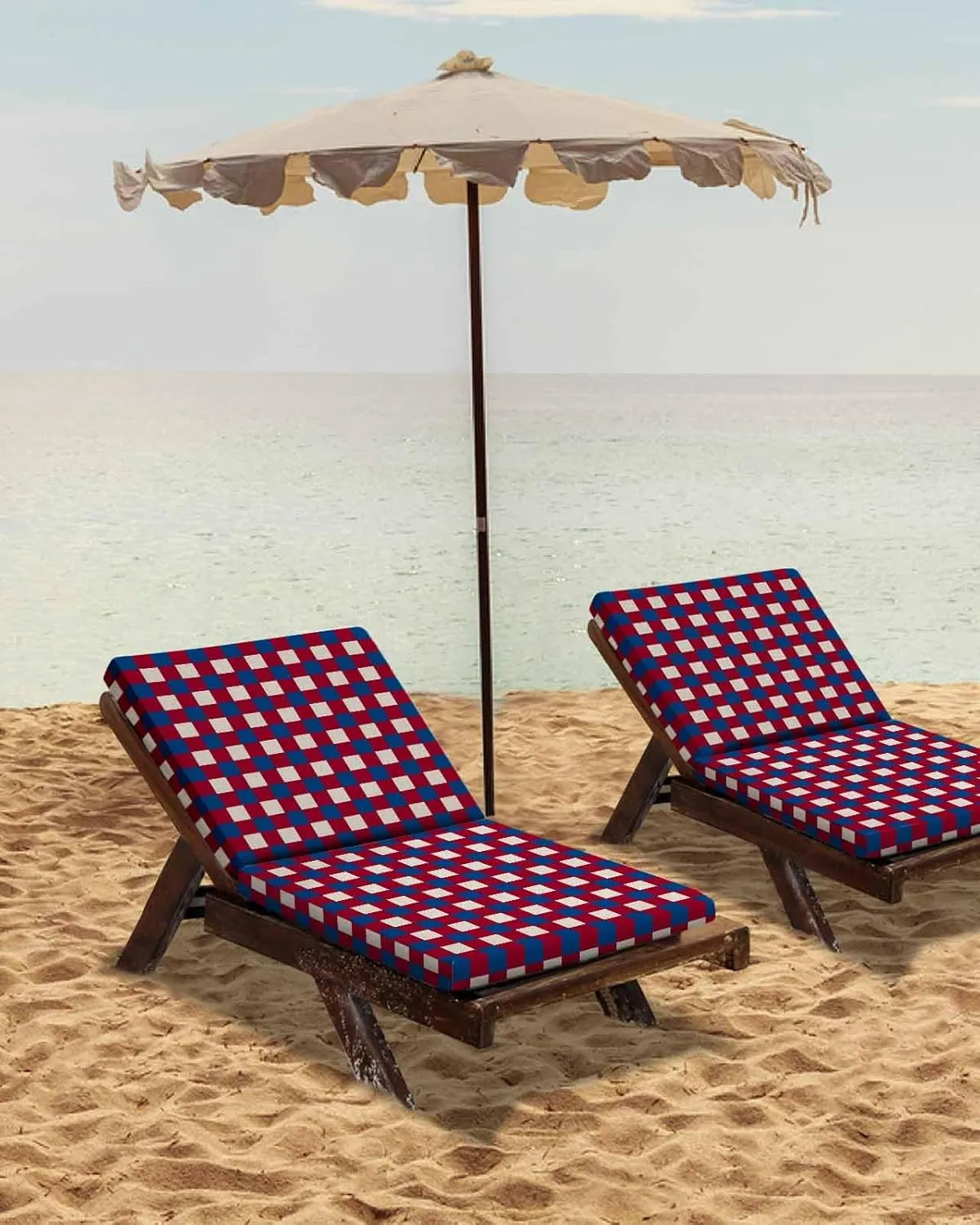 4th of July Red Blue Plaid Outdoor Cushion Chair Cover Set of 2 - Waterproof Couch Seat Covers, Independence Day Checkered Patio Furniture Protector Cushions Slipcovers for Sofa/RV, 22"x22"x4"
