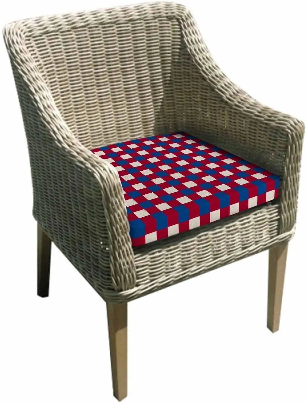 4th of July Red Blue Plaid Outdoor Cushion Chair Cover Set of 2 - Waterproof Couch Seat Covers, Independence Day Checkered Patio Furniture Protector Cushions Slipcovers for Sofa/RV, 22"x22"x4"