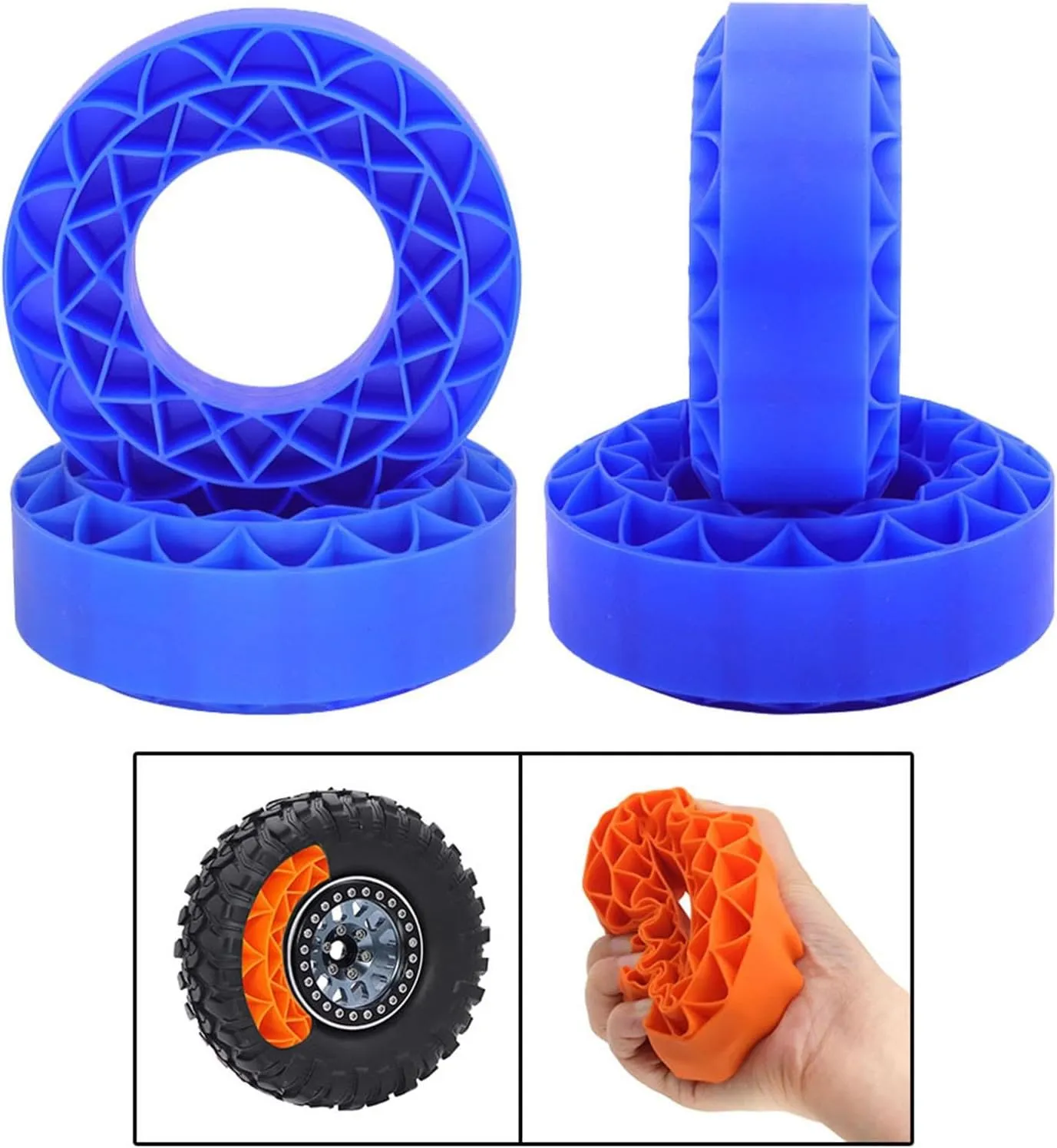 4X Silicone Rubber Inserts 1.9" Wheel Tires Inserts Waterproof Inner Filler for 1/10 RC Car Hobby Car Model DIY Accessories, Blue