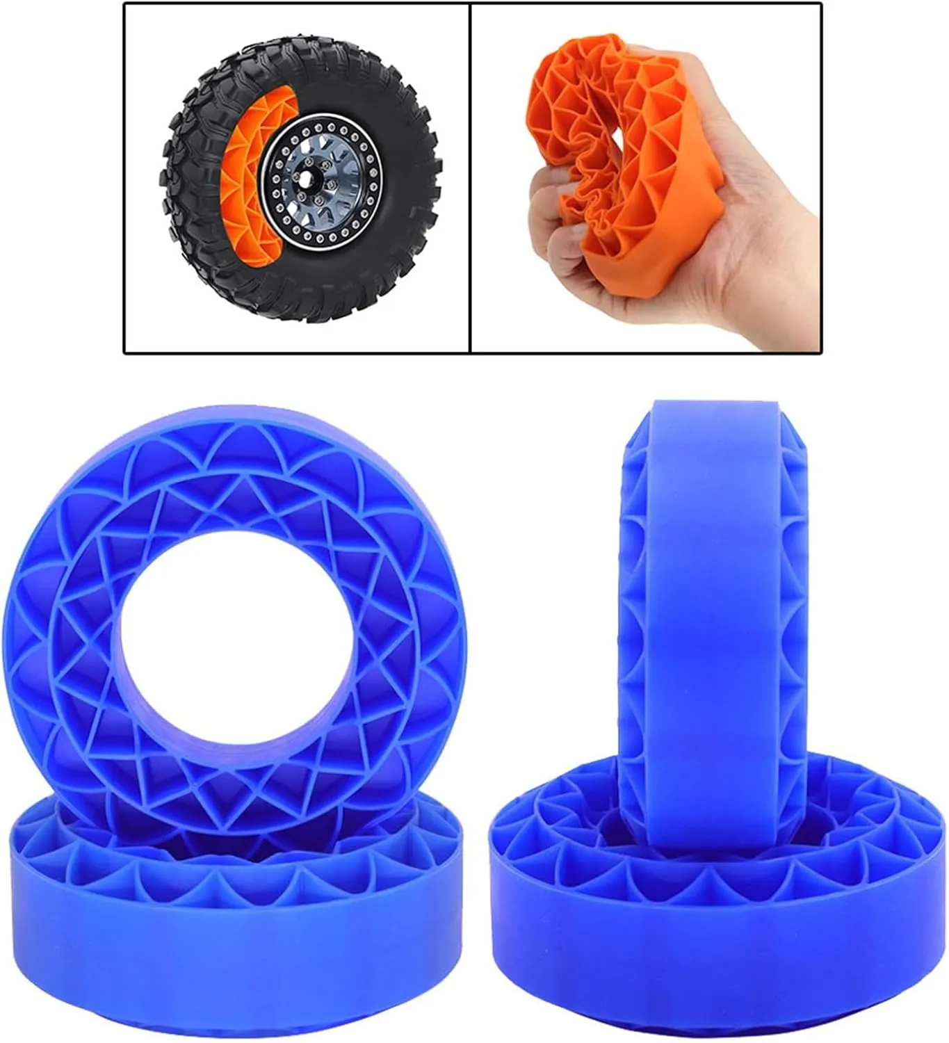 4X Silicone Rubber Inserts 1.9" Wheel Tires Inserts Waterproof Inner Filler for 1/10 RC Car Hobby Car Model DIY Accessories, Blue