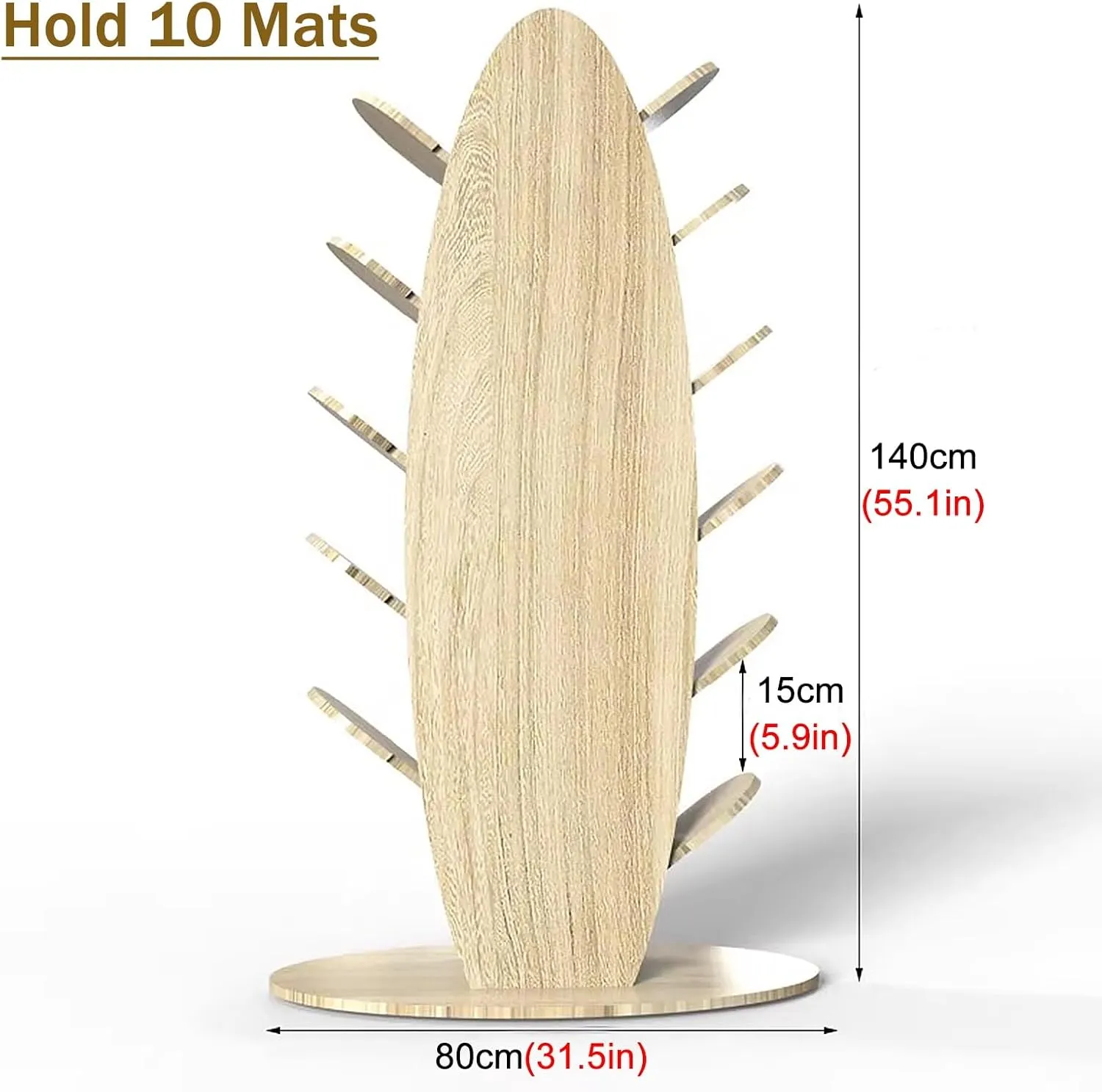5 Layer Double-Side Yoga Mat Storage Rack, Tree-Shape Foam Roller Organizer Holder Floor Standing, for Kindergarten/Gym/Studio, Heavy Duty Solid Wood Frame