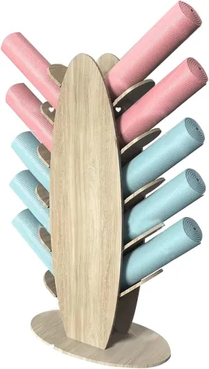 5 Layer Double-Side Yoga Mat Storage Rack, Tree-Shape Foam Roller Organizer Holder Floor Standing, for Kindergarten/Gym/Studio, Heavy Duty Solid Wood Frame