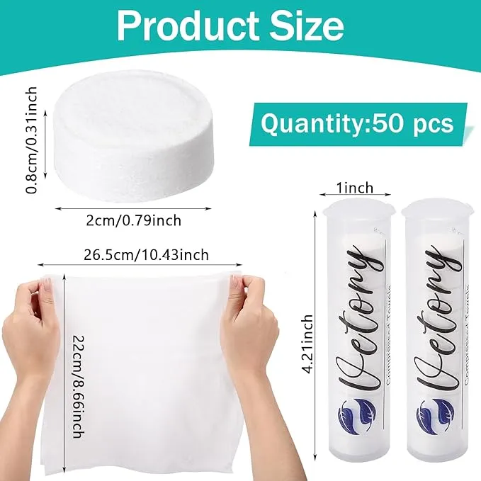 50PCS Compressed Towels,Coin Tissues,Disposable Toilet Paper Tablets with 5 Carrying Cases,Compressed Cotton Coin Tissue Towel Soft & Odor Free for Home Beauty Salon Travel Camping