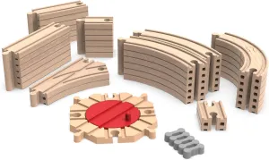 52 Pieces Set Wooden Train Track - 100% Compatible with All Major Brands Including Thomas Wooden Railway System Wooden Railway Track Expansion Set (52PCS Wooden Train Track)