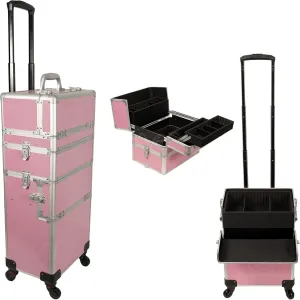 6 in 1 Professional Aluminum Interchangeable Rolling Makeup Train Case Large Capacity Trolley Travel Storage Cosmetic Organizer Portable Extra Lid
