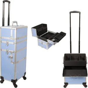 6 in 1 Professional Aluminum Interchangeable Rolling Makeup Train Case Large Capacity Trolley Travel Storage Cosmetic Organizer Portable Extra Lid