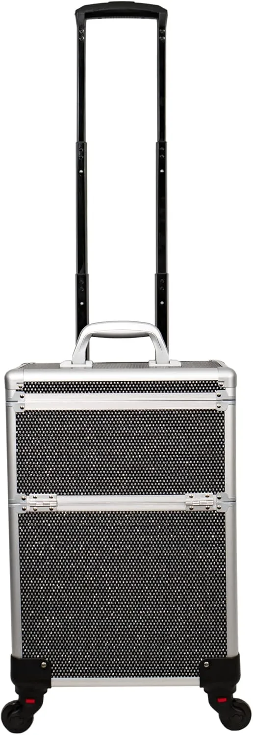6 in 1 Professional Aluminum Interchangeable Rolling Makeup Train Case Large Capacity Trolley Travel Storage Cosmetic Organizer Portable Extra Lid