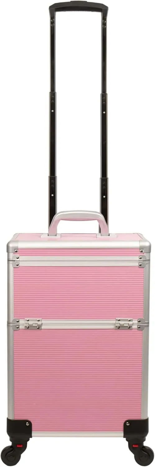 6 in 1 Professional Aluminum Interchangeable Rolling Makeup Train Case Large Capacity Trolley Travel Storage Cosmetic Organizer Portable Extra Lid