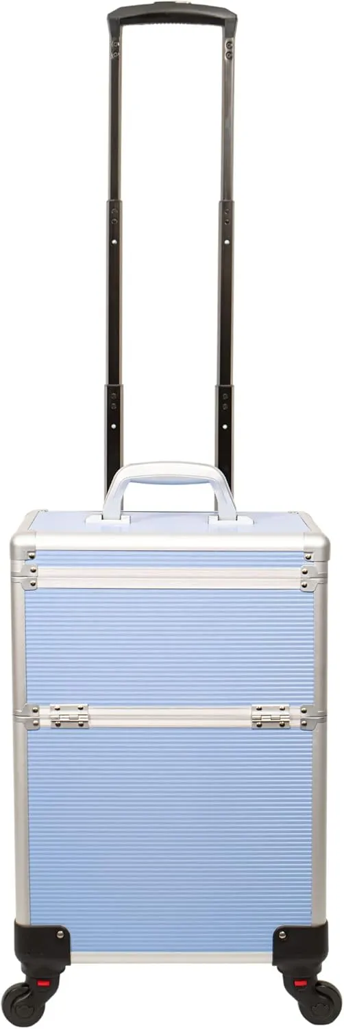 6 in 1 Professional Aluminum Interchangeable Rolling Makeup Train Case Large Capacity Trolley Travel Storage Cosmetic Organizer Portable Extra Lid
