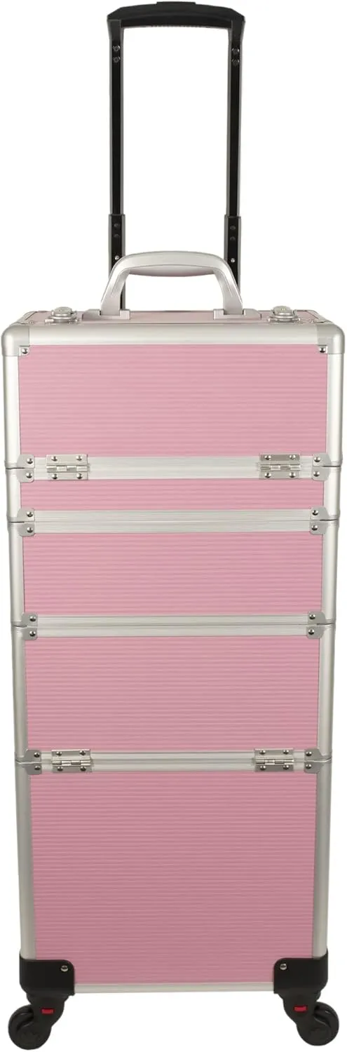 6 in 1 Professional Aluminum Interchangeable Rolling Makeup Train Case Large Capacity Trolley Travel Storage Cosmetic Organizer Portable Extra Lid