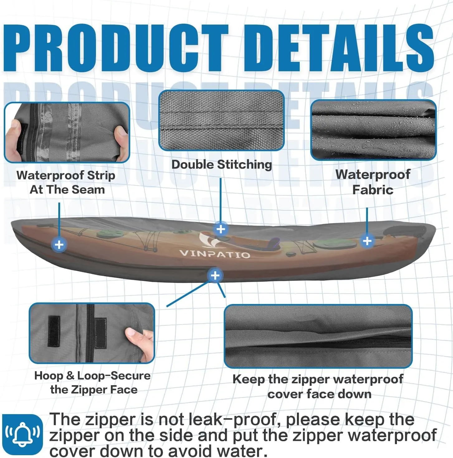 600D Waterproof Kayak Cover 16ft: Upgraded Full Coverage Zipper Closure Canoe Cover for Boat Outdoor Storage, UV-Protection Dustproof Paddle Board Bag for Fishing Boat