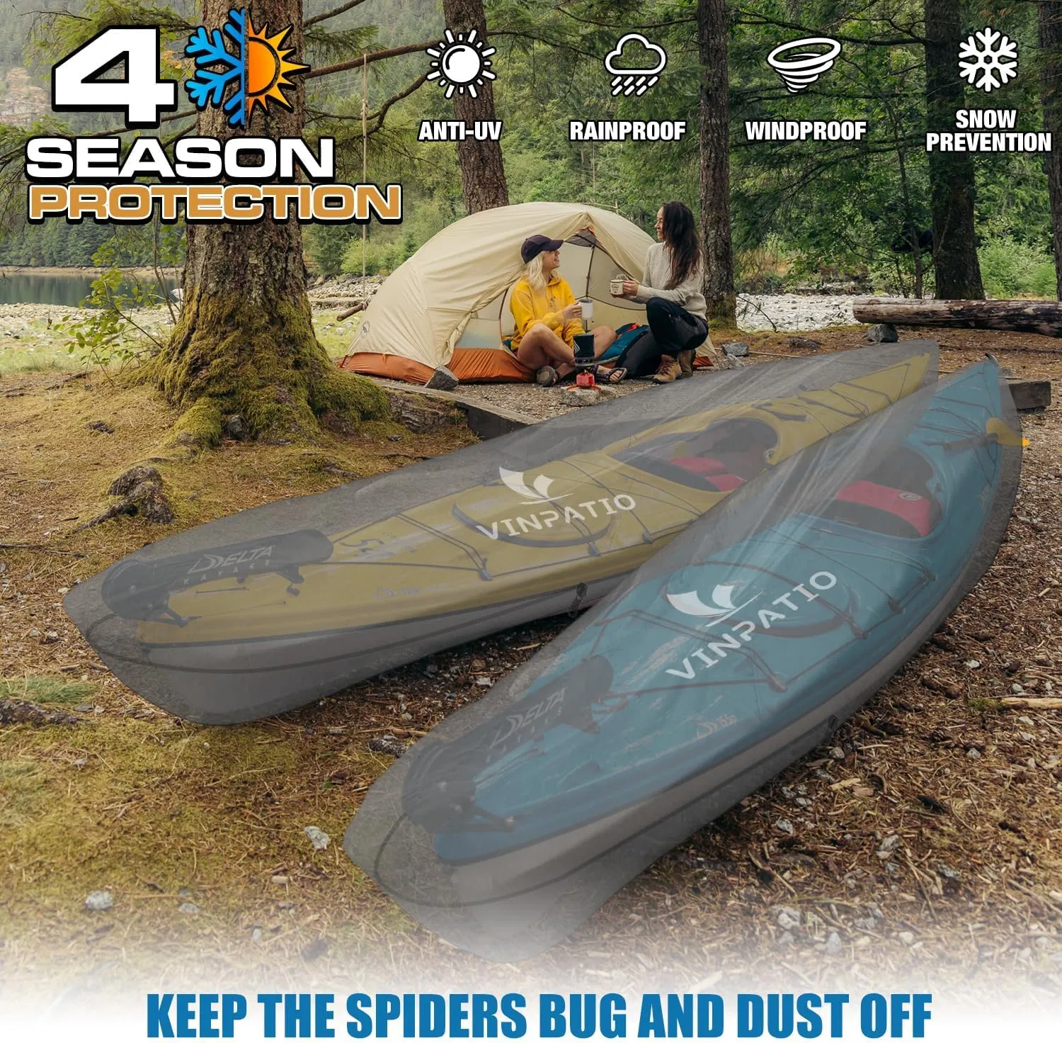 600D Waterproof Kayak Cover 16ft: Upgraded Full Coverage Zipper Closure Canoe Cover for Boat Outdoor Storage, UV-Protection Dustproof Paddle Board Bag for Fishing Boat