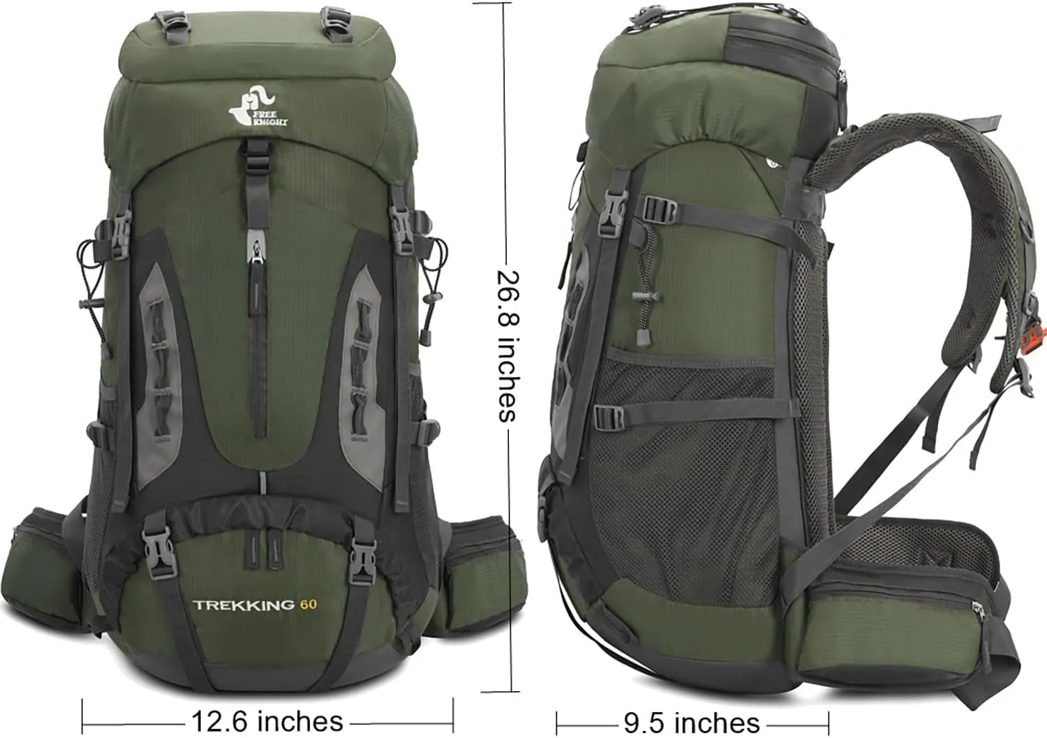 60L Hiking Camping Backpack with Rain Cover, Waterproof Large Capacity Outdoor Sport Travel Daypack Climbing Touring (Army Green)