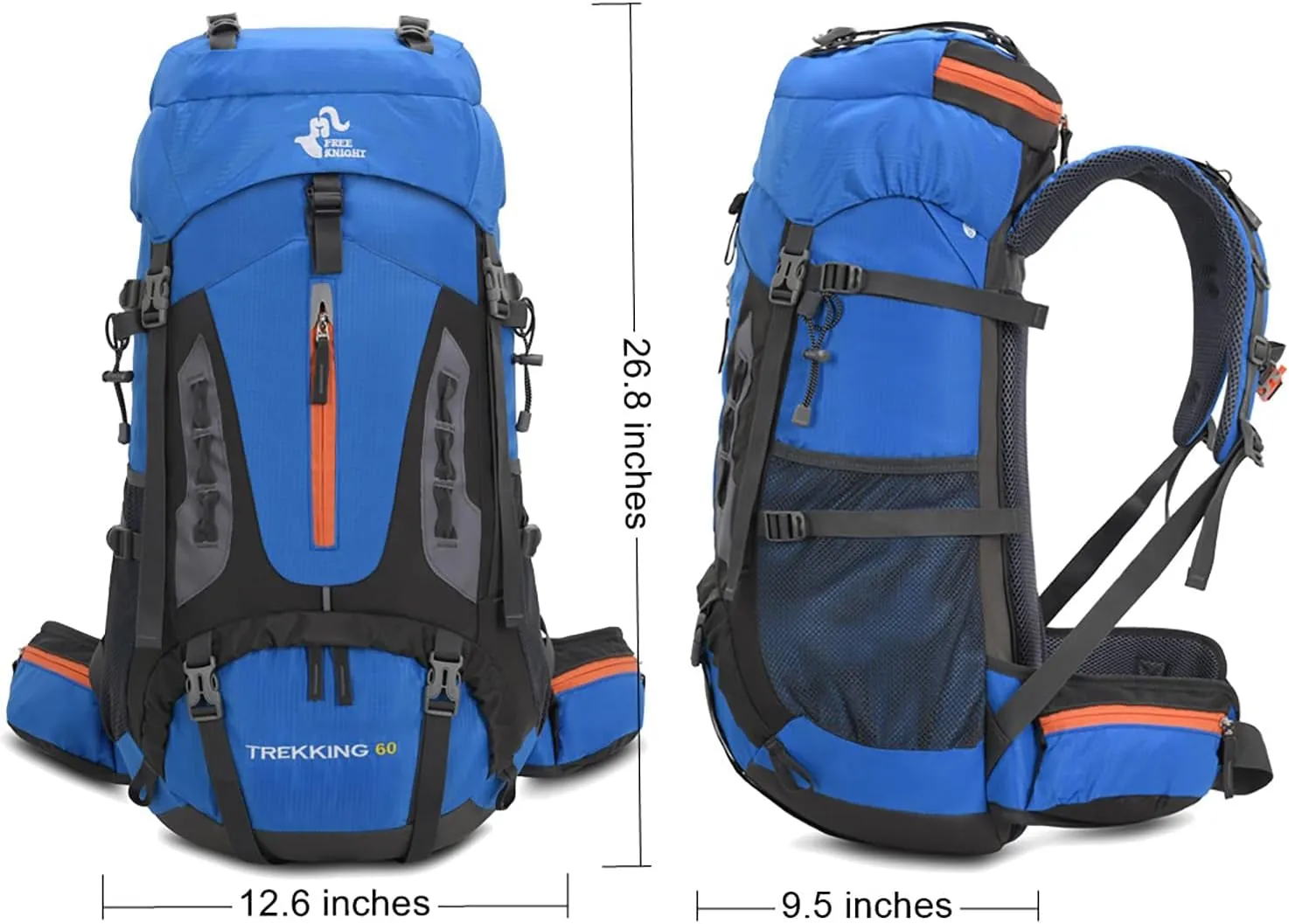 60L Hiking Camping Backpack with Rain Cover, Waterproof Large Capacity Outdoor Sport Travel Daypack Climbing Touring (Light Blue)