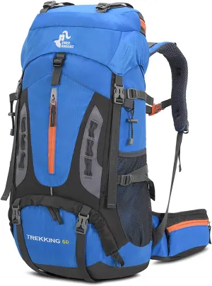 60L Hiking Camping Backpack with Rain Cover, Waterproof Large Capacity Outdoor Sport Travel Daypack Climbing Touring (Light Blue)