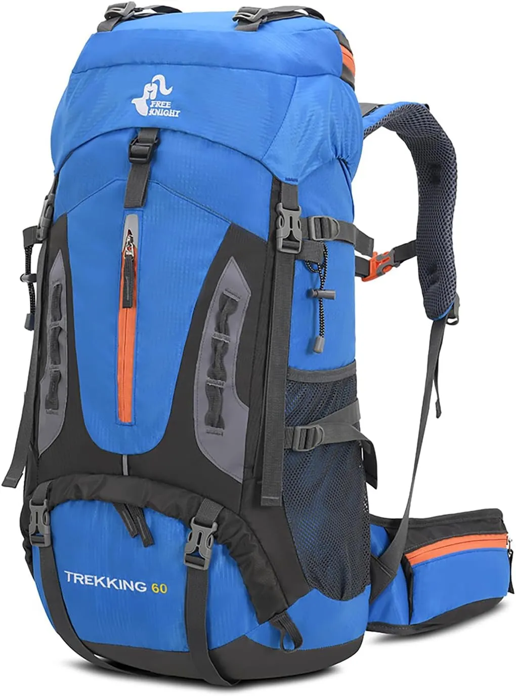 60L Hiking Camping Backpack with Rain Cover, Waterproof Large Capacity Outdoor Sport Travel Daypack Climbing Touring (Light Blue)