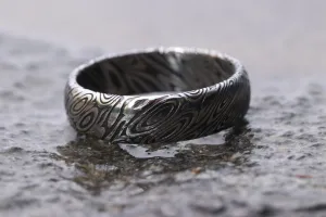 6mm domed black coral unique texture Customizable ring! Damascus steel ring, damascus ring, genuine damasteel damascus mens rings