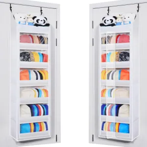 7-Layer Door-Mounted Baseball Cap Organizer, Dust-Proof Hat Rack Holds 90 Hats, Adjustable Non-Slip Hooks, Multi-Purpose Organizer for Nursery, Bathroom, Bedroom - Patented Design